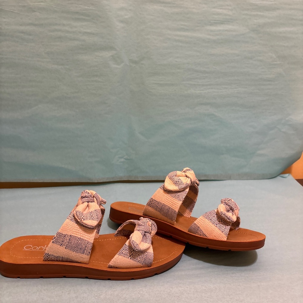 Women's Blue Striped Corky Sandals with Bows